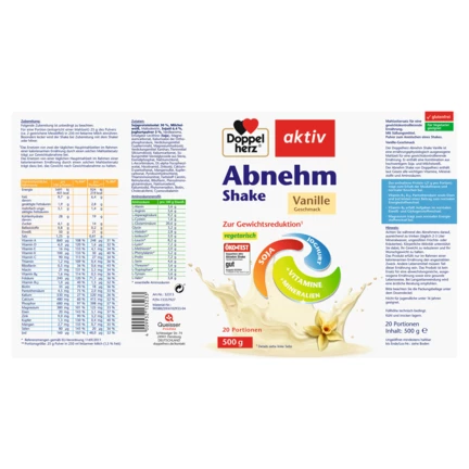 Abbildung der Produktverpackung Doppelherz aktiv Abnehm Shake Vanille Seitenansicht links
